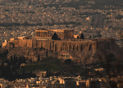 High angle view of buildings in city