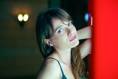 Young woman looking at night