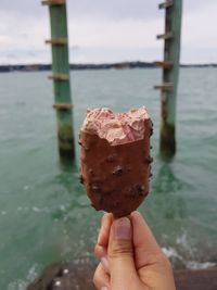 Close-up of hand holding ice cream cone