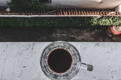 High angle view of drink on table