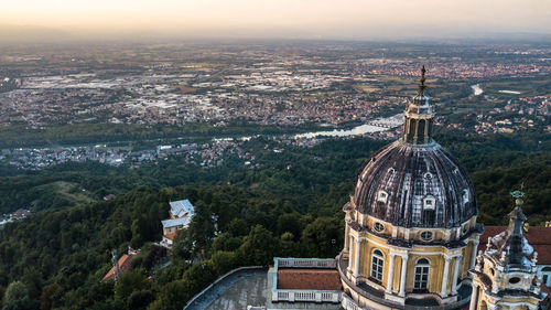 High angle view of buildings in city