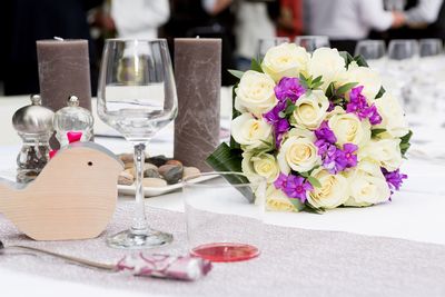 Close-up of rose bouquet on table