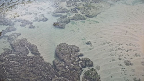 High angle view of sand at beach