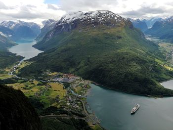 High angle view of mountains against sky