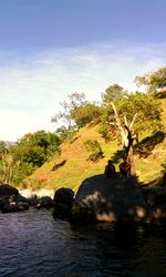 Scenic view of river against cloudy sky