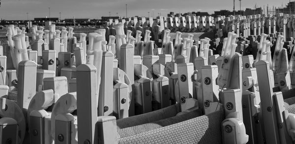 Row of empty chairs in building