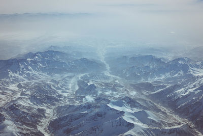 Aerial view of snowcapped mountains