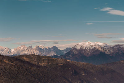 Scenic view of snowcapped mountains against sky