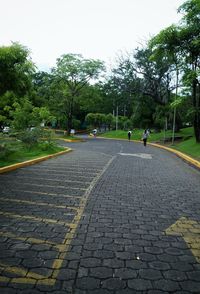 Man walking in park against sky