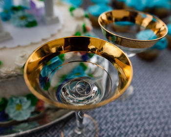 High angle view of empty glass on table