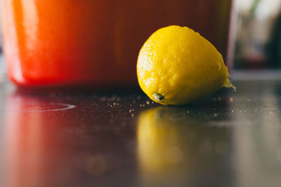 Surface level of lemon on table