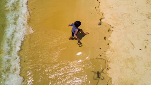 High angle view of woman in water