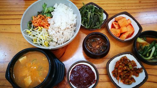 High angle view of food on table