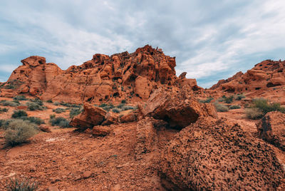 Rock formation on land against sky