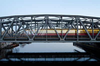 Blurred motion of train on railway bridge