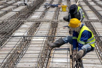 High angle view of man working