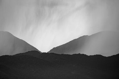 Scenic view of silhouette mountains against sky