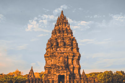 Low angle view of temple building against sky