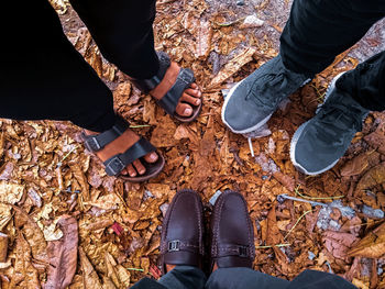 Low section of people standing on land during autumn