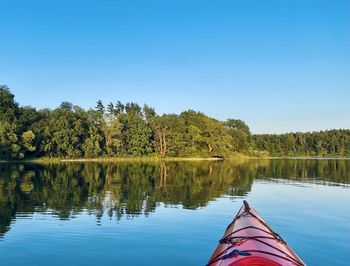 Scenic view of lake against clear blue sky