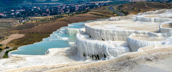 High angle view of river passing through landscape