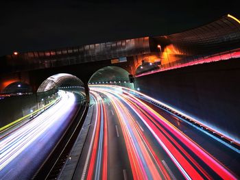 Light trails on highway at night