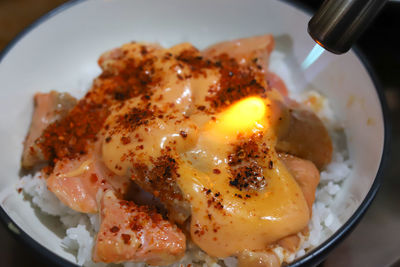 High angle view of breakfast served in plate