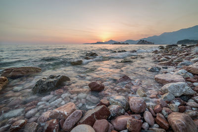 Scenic view of sea during sunset