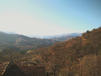 Scenic view of mountains against clear sky