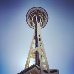 Low angle view of space needle against clear sky