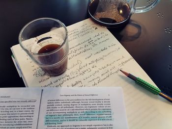 High angle view of coffee on table