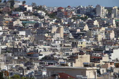 High angle view of buildings in city