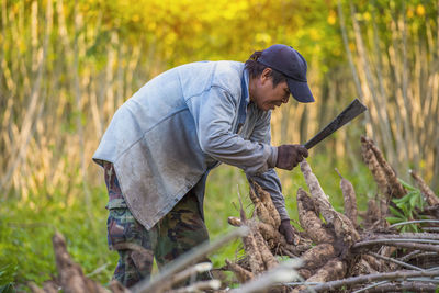 Man working on field