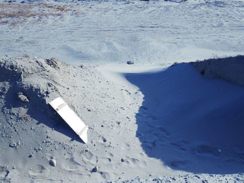 High angle view of snow on beach