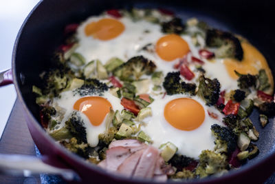 Close-up of breakfast served on table