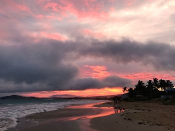 Scenic view of beach against sky during sunset