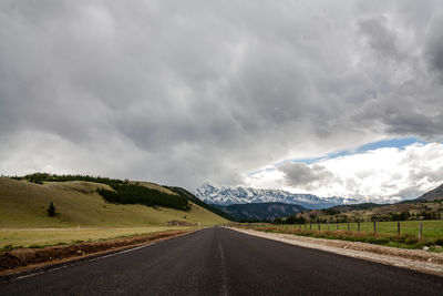 Empty road along landscape against sky