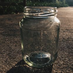 Close-up of glass jar on table