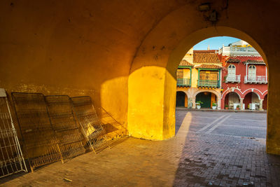 Barricades in archway of old town