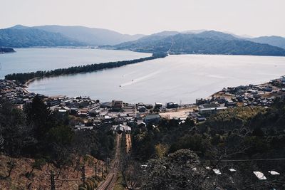 High angle view of lake against sky