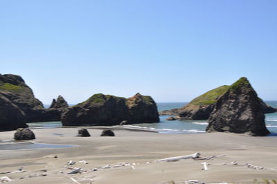 Scenic view of beach against clear sky