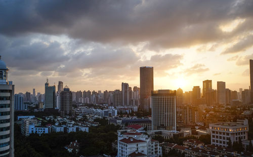 View of city at sunset