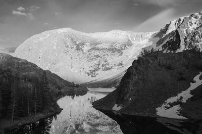 Scenic view of frozen mountains against sky