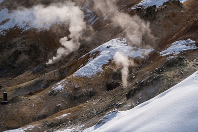 Scenic view of snow covered mountains