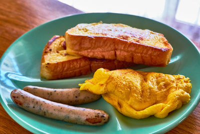 High angle view of breakfast on table