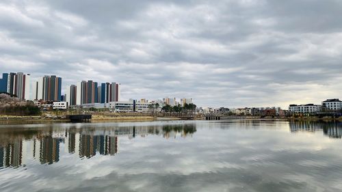 Reflection of buildings in water