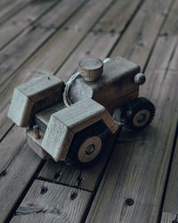 High angle view of padlock on wood