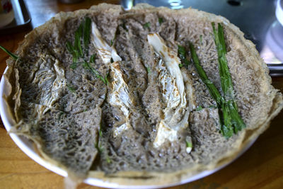 Close-up of food in plate on table