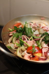 High angle view of meal served in bowl