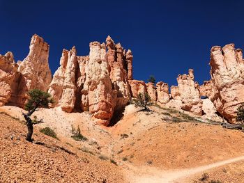 Rock formations in desert against blue sky